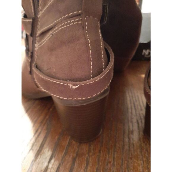 Size 9.5 New Directions Friar Brown Boots Chunky Stacked Heel Side Zip Tall Boot - Picture 9 of 12